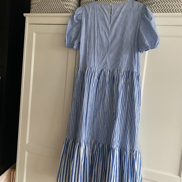 NEW - J. Crew Blue and White-Striped Midi Dress, Size 10. - Picture 3 of 4